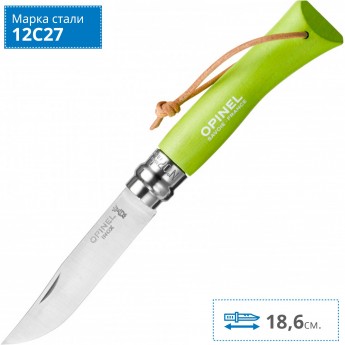 Нож OPINEL №7 TREKKING, нержавеющая сталь, кожаный темляк, светло-зеленый 001442 Нож OPINEL №7 TREKKING, нержавеющая сталь, кожаный темляк, светло-зеленый 001442